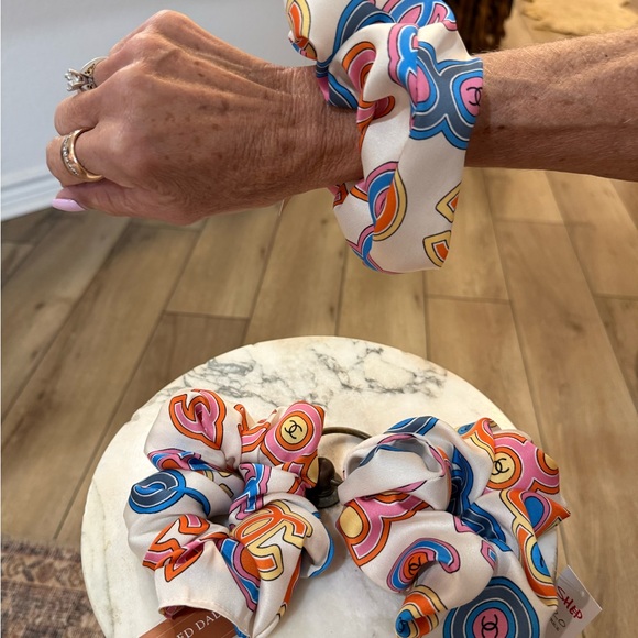 Designer Upcycled  Multicolor Silk Scrunchie - Picture 5 of 5